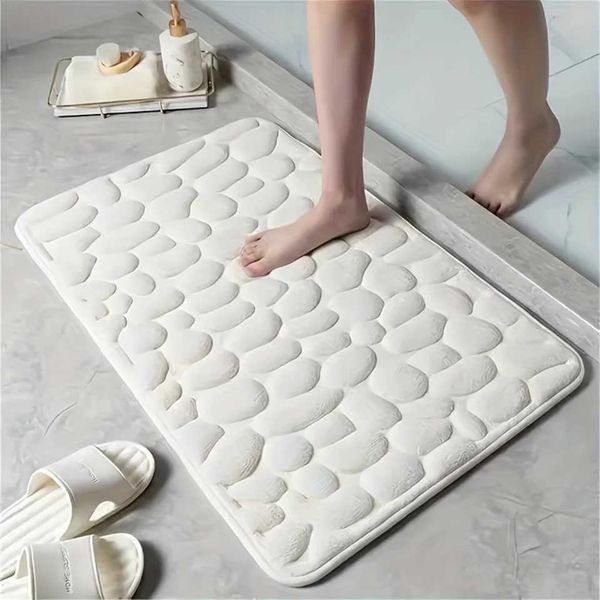 1 memory foam bathroom floor mat with pebble embossed design, quick-drying, washable, anti-slip, thick and soft