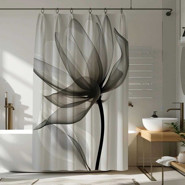 1 pc clear leaf design polyester shower curtain, water-resistant thick fabric with anti-mold properties for bathroom partitions Y240815