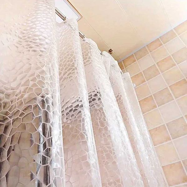 1 set of clear waterproof shower curtains with hooks, thickened wide bathroom curtains