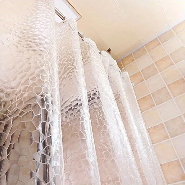 1 set of clear waterproof shower curtains with hooks, thickened wide bathroom curtains