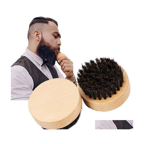 100 Black Boar Bristle Beard Brush with Hard Wood Handle for Men's Facial Hair Care