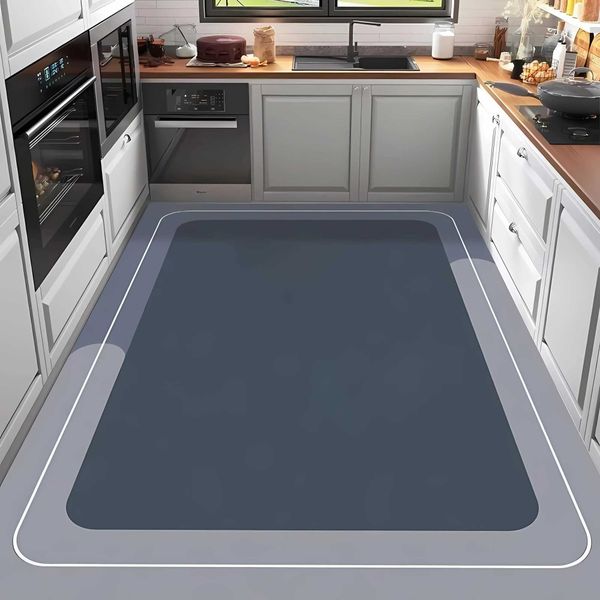100x200 Blue Grey Diatomaceous Earth Kitchen Floor Mat, Cuttable, Dustproof, Non-Slip Mat Y250111