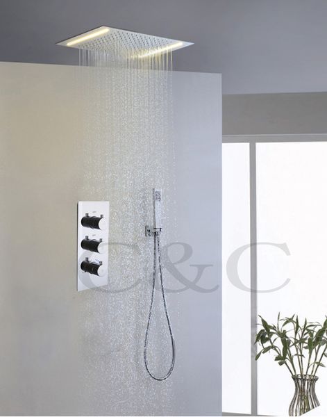 110V-220V AC-powered yellow LED shower head with high flow mixer valve for rainfall-style bathroom faucet set 008P-50X36E-F