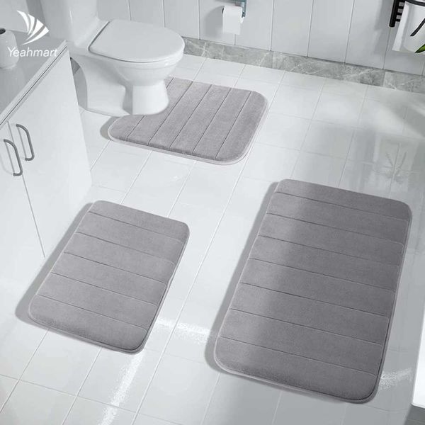 1/2/3-Piece Memory Foam Bath Mat Sets in 40x60cm, 50x80cm, or 50x60cm Sizes - U-Shaped Absorbent Toilet Mats for Bathroom Floors