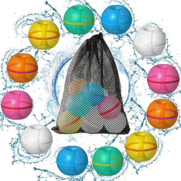 12-piece reusable magnetic water balloons for quick filling, fun water fights, pool, beach, and bath play
