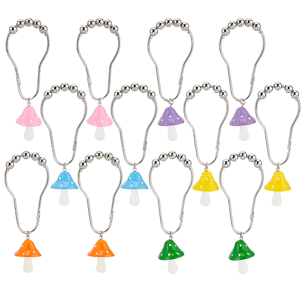 12-piece set of 6 colored iron shower curtain rings for bathrooms
