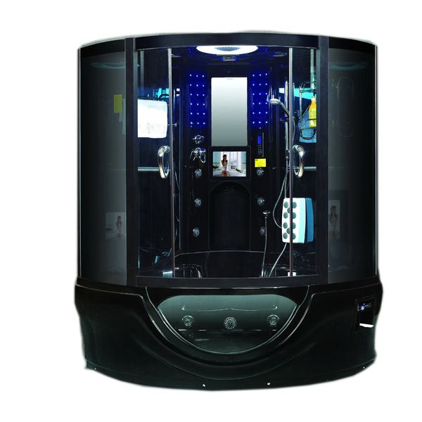 1390x1390x2250mm Premium Steam Shower Cabin with Multi-Function TV, Computer Control, Wet Coffee Gold Finish, and Sauna Feature Model 7031