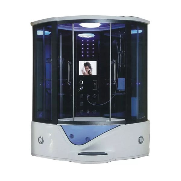 1500x1500x2150mm Premium Steam Shower Cabin with Multi-Function TV, Digital Control, and Gold-Toned Sauna Features