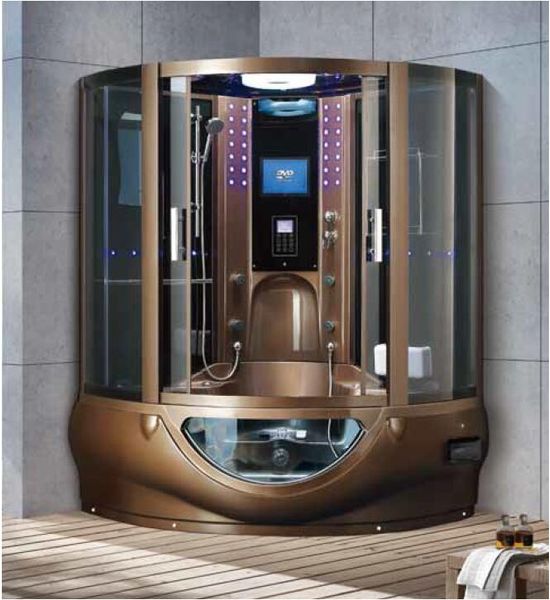 1500x1500x2250mm Premium Steam Shower Cabin with Multi-Function TV/DVD, Digital Controls, and Wet Coffee Gold Sauna Room 7030