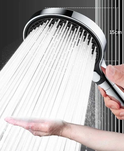 150mm high-flow 3-setting pressure-enhancing shower head with filter, adjustable spray nozzle, massage function, and bathroom accessory compatibility W250109