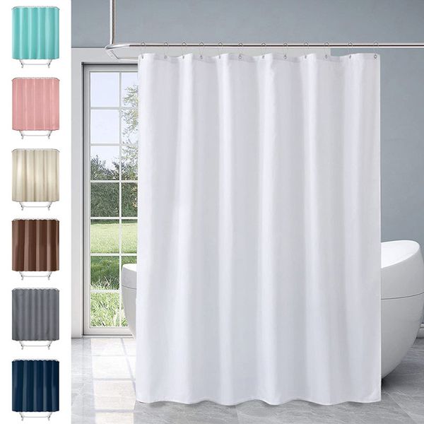 180x180cm solid color polyester shower curtain set with waterproof lining and hooks for bathroom use