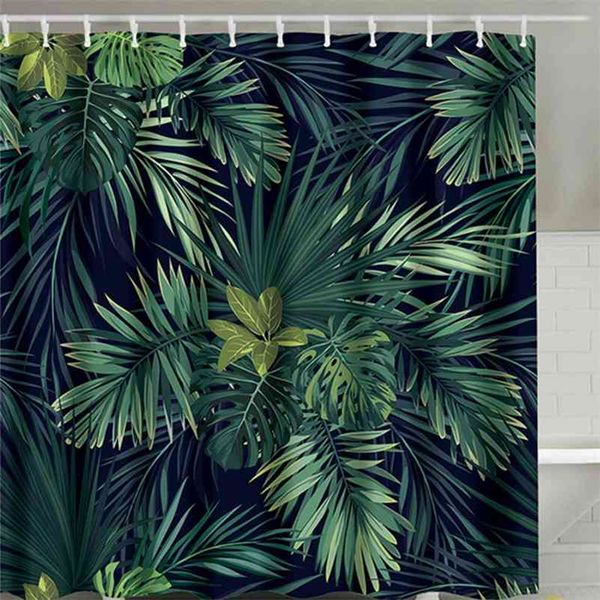 1pc 180x180cm green leaf print shower curtain for a modern, natural bedroom, made of polyester