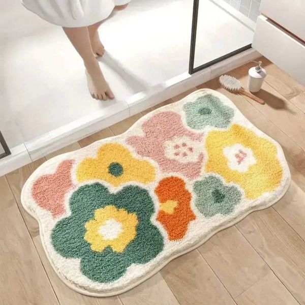 1pc 40x60cm Floral Bath Rug - Machine Washable, Ultra Soft, Absorbent, Non-Slip Bathroom Floor Mat XJ240807