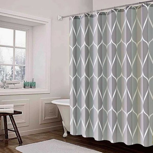 1pc Gray Polyester Shower Curtain with Hooks, Waterproof Bathroom Fabric, Machine Washable 71x71in M240824