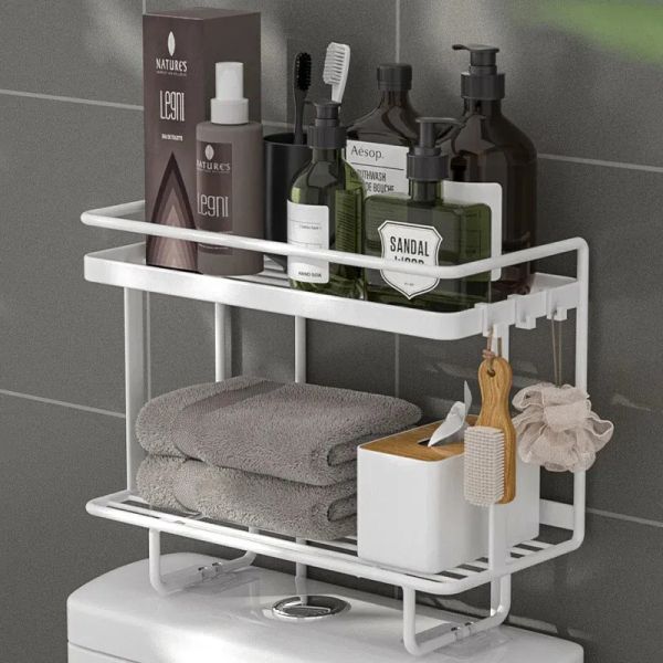 1Pc wrought iron bathroom shelf for toilet tank storage, multi-functional space-saving rack