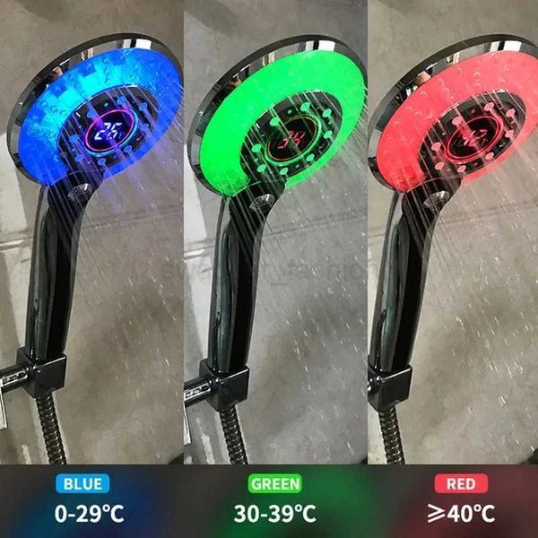 1PCS LED shower head with digital temperature display, 3 spray modes, water-saving filter for bathrooms