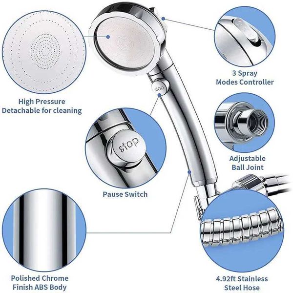 1Set Universal 3 Modes Adjustable Bath Shower High Pressure Rain Water Saving Luxury He Hotel Sprayer Bathro Shower Z241030
