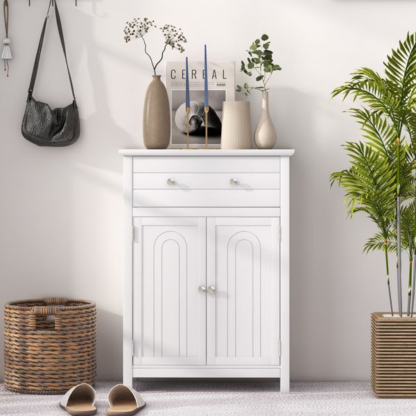 2-Door Freestanding Bathroom Cabinet with Drawer and Adjustable Shelf