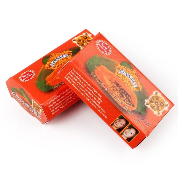 2-pack ASANTEE handmade soap from Thailand with papaya honey and herbs for skin whitening, moisturizing, cleansing and anti-aging 240305