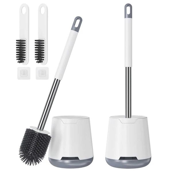 2-Pack wall-mounted silicone bathroom caddy and toilet brush holder set