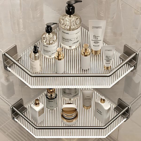 2PCS acrylic bathroom shelf for kitchen storage, shower rack organizer with no-drill installation