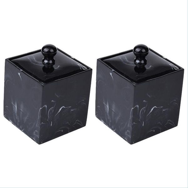 2Pcs double-grid resin marble-pattern cotton swab organizers for home bathroom storage