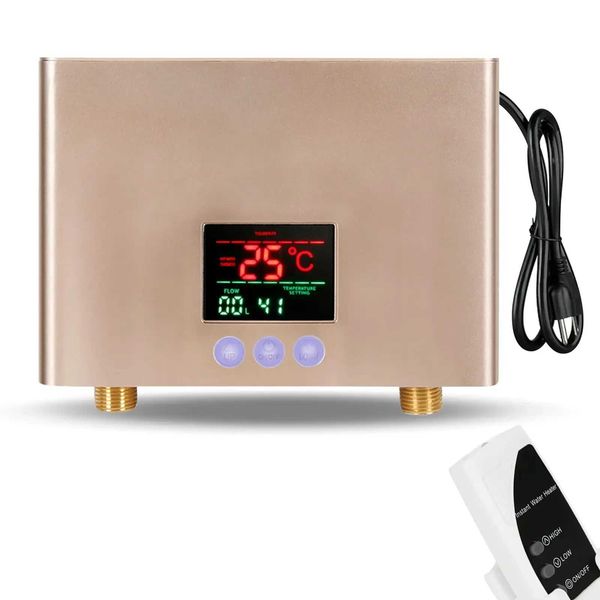 3000W mini electric tankless water heater with LED display and remote control for instant hot water on demand