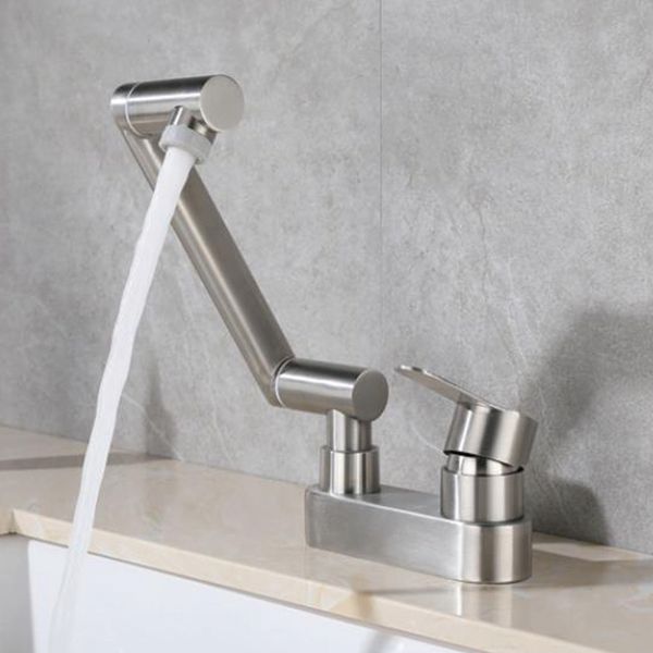 304 stainless steel bathroom faucet with deck mount, 360-degree swivel spout, and brush for cold and hot water