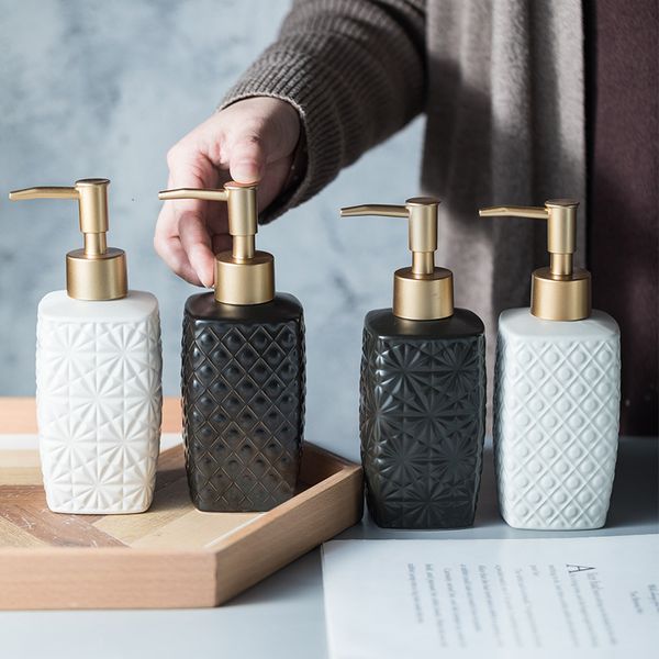 310ml ceramic liquid soap dispenser in black and white for bathroom decor