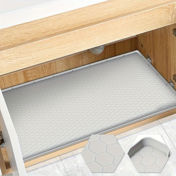 34x22 Hexagon Kitchen Cabinet Organizer Mat - Waterproof Storage Tray for Sink Base or Bathroom