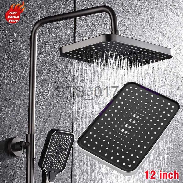 360-degree rotating 12-inch rainfall shower head with ultra-thin design, water-saving and pressure-boosting features, adjustable for easy replacement
