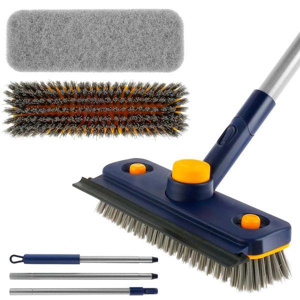 360-degree rotating floor cleaner with extended handle, 3-in-1 shower, tub, and tile scrubber for home cleaning tools Y250116
