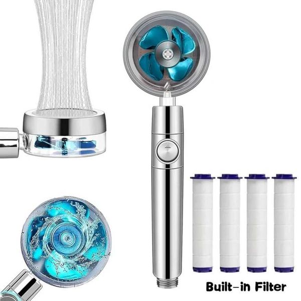 360-degree rotating turbo fan shower head with high-pressure water-saving spray and adjustable shower filters for bathroom accessories M241030