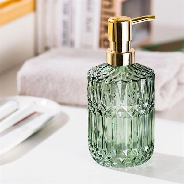 390ml stylish glass refillable soap dispenser for home bathroom, ideal for hand soap, shampoo, conditioner or detergent storage