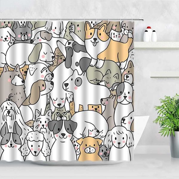 3D cute cartoon dog shower curtain with a simple Nordic design for home bathroom, waterproof and stylish