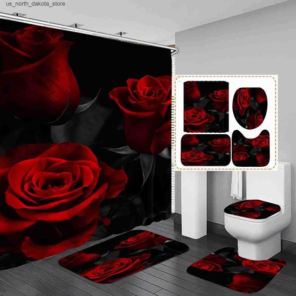 3D digitally printed floral shower curtain set, waterproof polyester with matching bath mat