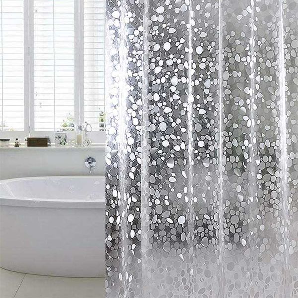3D EVA Fashion Semi-Transparent Waterproof Shower Curtain with Cobblestone Design for Bathroom Decor