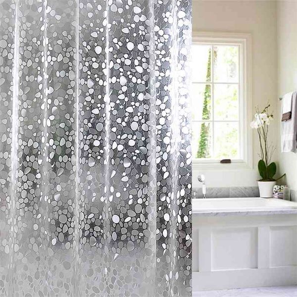 3D PVC shower curtains with hooks, waterproof and clear for bathroom use