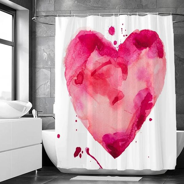 3D romantic red heart shower curtain, waterproof polyester for Valentine's Day with hooks, 25012