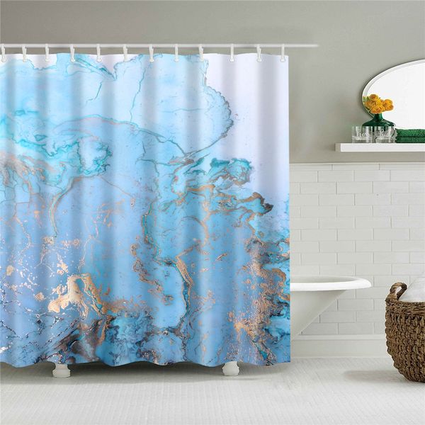 3D waterproof shower curtain with geometric marble pattern for stylish bathroom decor