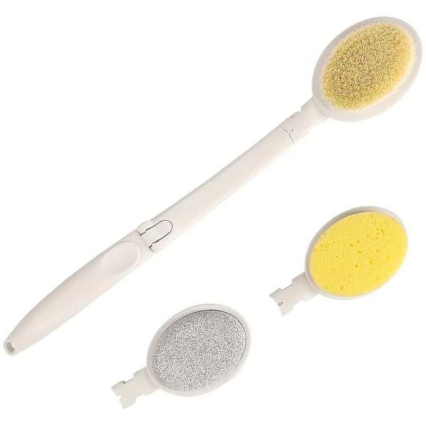 3-in-1 back bath brush set with long handle, body brush, and pumice sponge for gentle exfoliation and better skin health - T250115