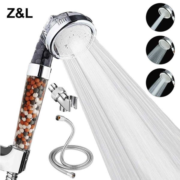 3-mode adjustable high-pressure handheld spa shower with mineral balls, bath pressure filter, hose, and bracket