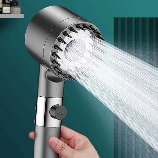 3-mode adjustable high-pressure shower head with massage brush for bathroom use