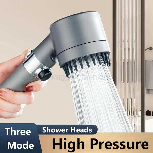 3-Mode High Pressure Adjustable Shower Head with Massage Brush and One-Touch Stop Function for Bathroom Use