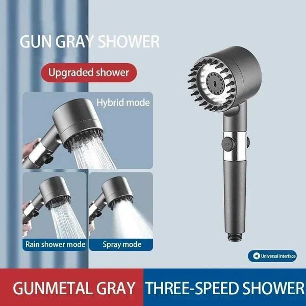 3-mode high-pressure shower head with massage brush and rainwater filter for bathroom use