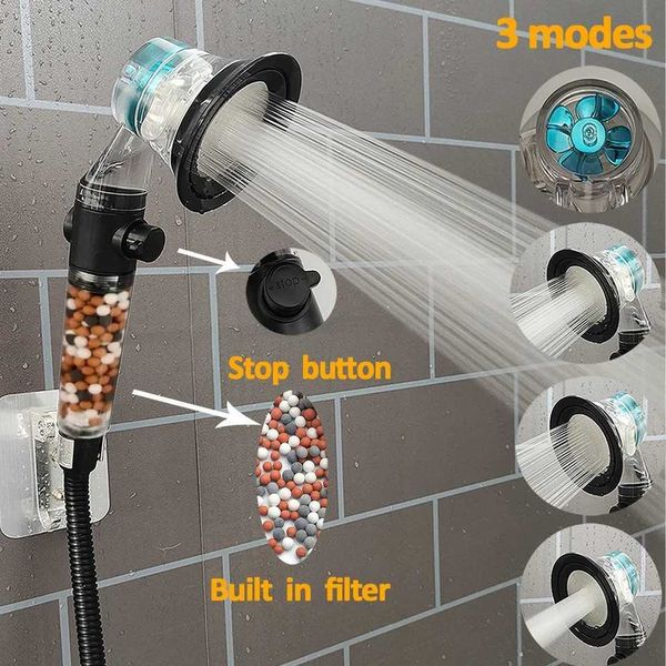 3-mode turbo propeller shower head with filter, high-pressure large-flow spray nozzle for rain-style bathroom shower