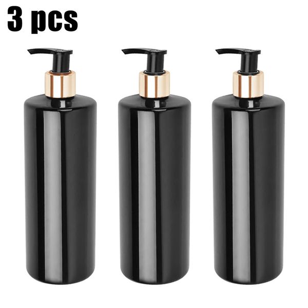 3-pack 500ml refillable PET plastic pump bottles for liquid soap, shampoo, or lotion in bathrooms
