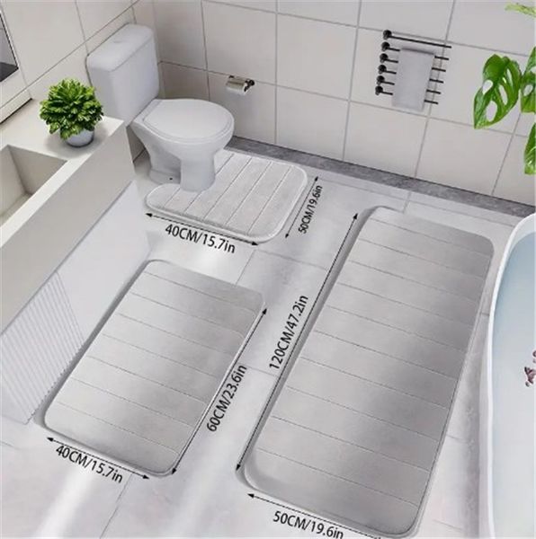 3-piece bathroom mat set: highly absorbent, plush quilted, machine washable