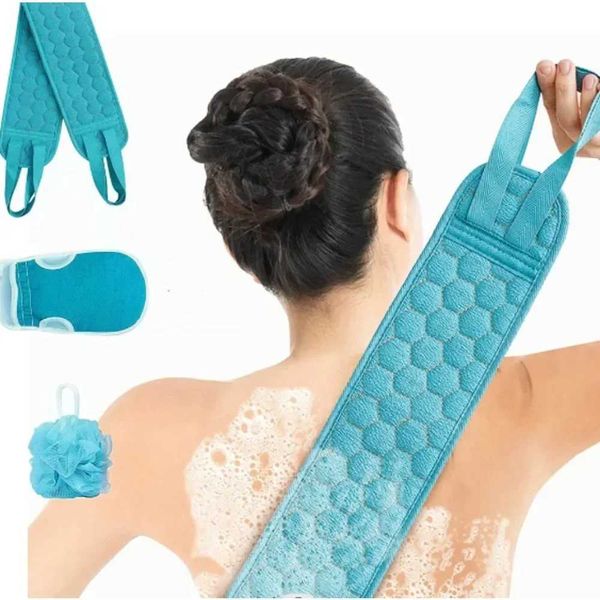 3-piece body wash set with back massage and exfoliating sponge for shower use