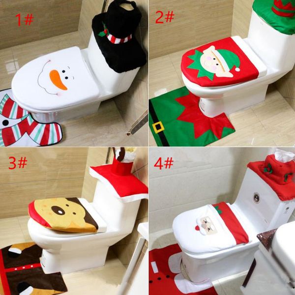 3-piece Christmas toilet seat cover set featuring Santa, elk, and elf designs - perfect bathroom decor with free shipping